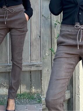 BEVY FLOG SHELY Brown checkered Skinny Drawstring Pants